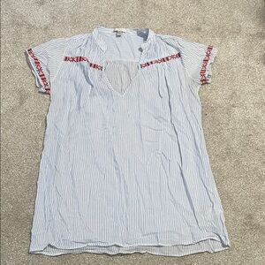 J Crew 100% Cotton Top or Cover Up Blue White Stripes Embroidered